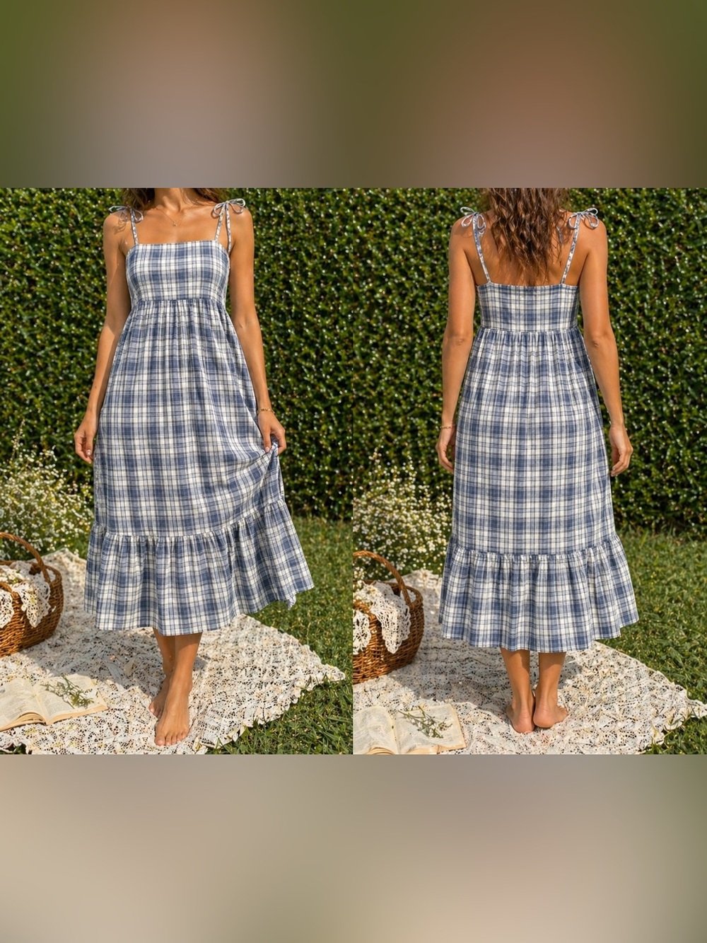 Anthropologie Plaid Cottagecore Tie Strap Midi Dress Size Small 100% Cotton - Picture 9 of 9